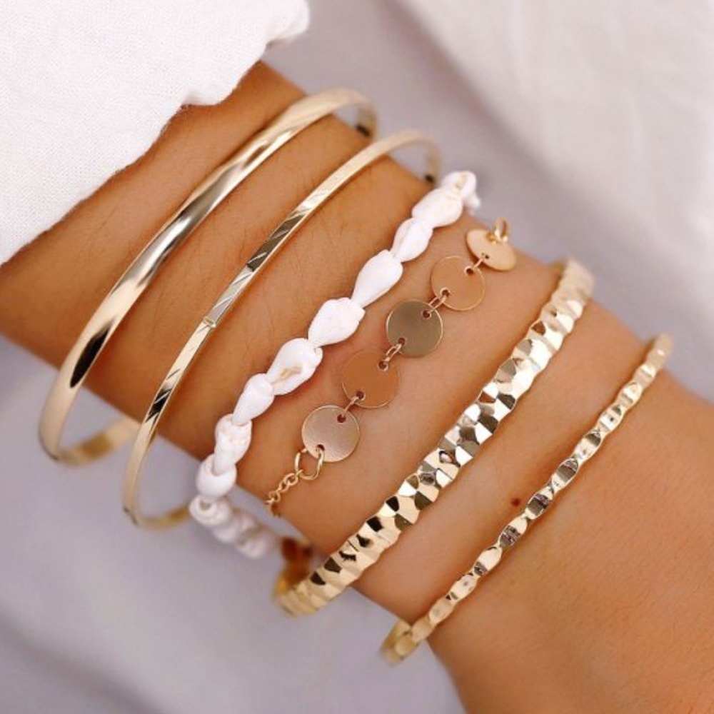 *ANNIA* 6-Pc Gold x White Fashion Bracelet Set